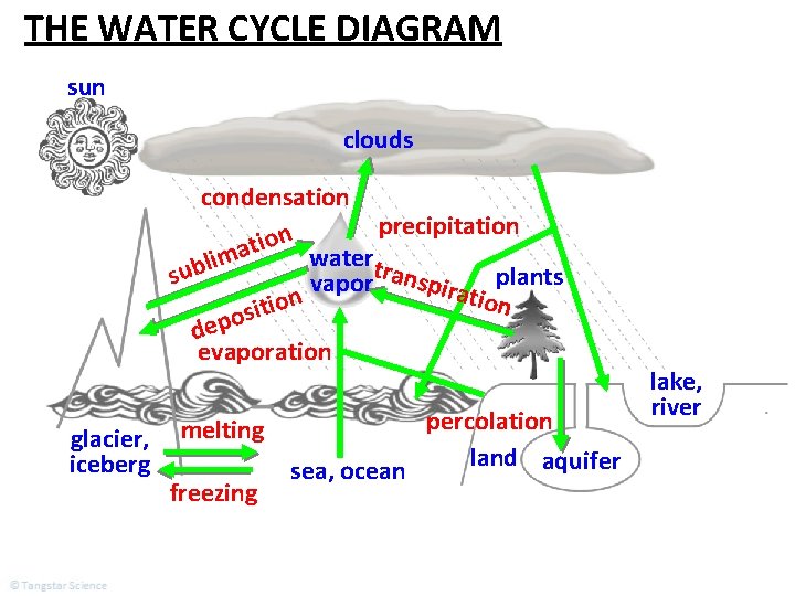 THE WATER CYCLE DIAGRAM sun clouds condensation precipitation n o i t a watertr THE WATER CYCLE DIAGRAM sun clouds condensation precipitation n o i t a watertr