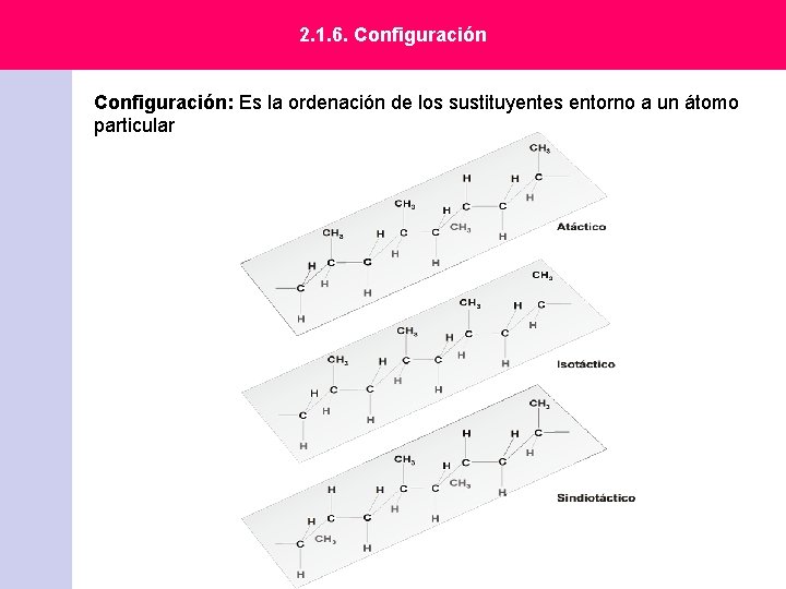 2. 1. 6. Configuración: Es la ordenación de los sustituyentes entorno a un átomo 2. 1. 6. Configuración: Es la ordenación de los sustituyentes entorno a un átomo