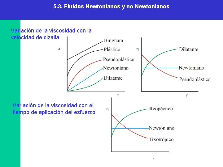 5. 3. Fluidos Newtonianos y no Newtonianos Variación de la viscosidad con la velocidad 5. 3. Fluidos Newtonianos y no Newtonianos Variación de la viscosidad con la velocidad
