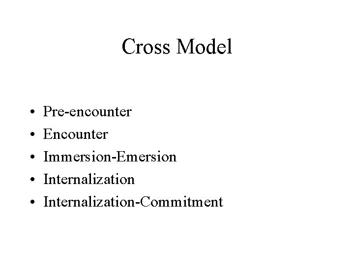 Cross Model • • • Pre-encounter Encounter Immersion-Emersion Internalization-Commitment 