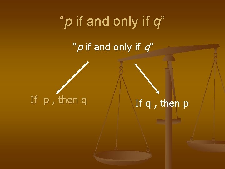 “p if and only if q” If p , then q If q ,