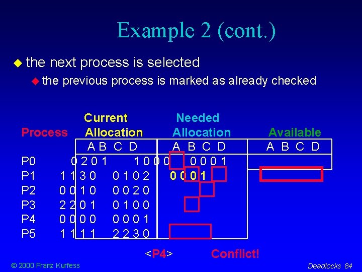 Example 2 (cont. ) the next process is selected the previous process is marked