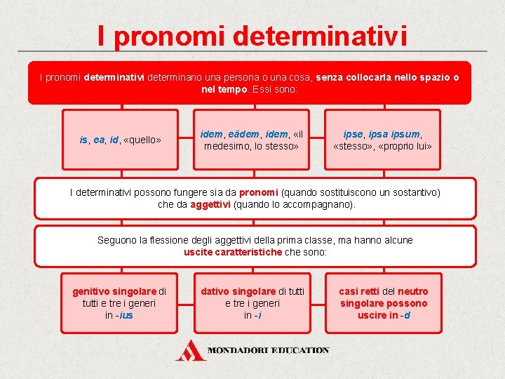 I pronomi determinativi determinano una persona o una cosa, senza collocarla nello spazio o