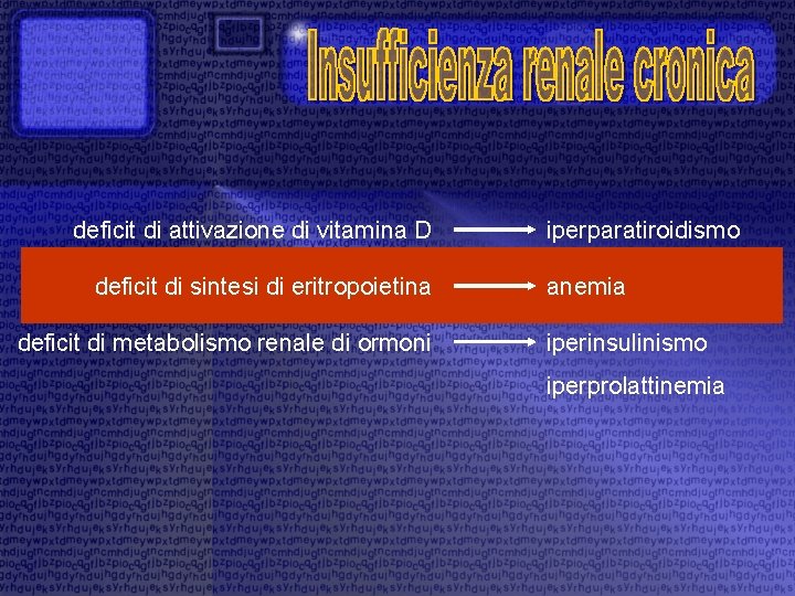 deficit di attivazione di vitamina D deficit di sintesi di eritropoietina deficit di metabolismo