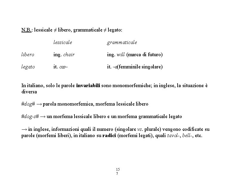 N. B. : lessicale ≠ libero, grammaticale ≠ legato: lessicale grammaticale libero ing. chair