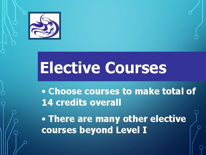 Elective Courses • Choose courses to make total of 14 credits overall • There