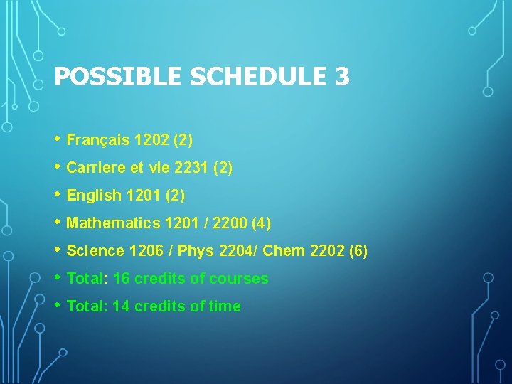 POSSIBLE SCHEDULE 3 • Français 1202 (2) • Carriere et vie 2231 (2) •