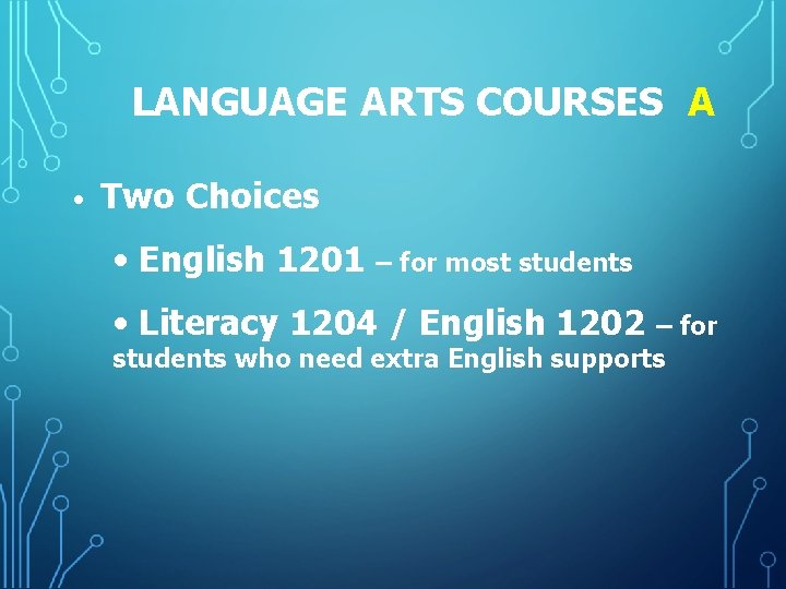 LANGUAGE ARTS COURSES A • Two Choices • English 1201 – for most students