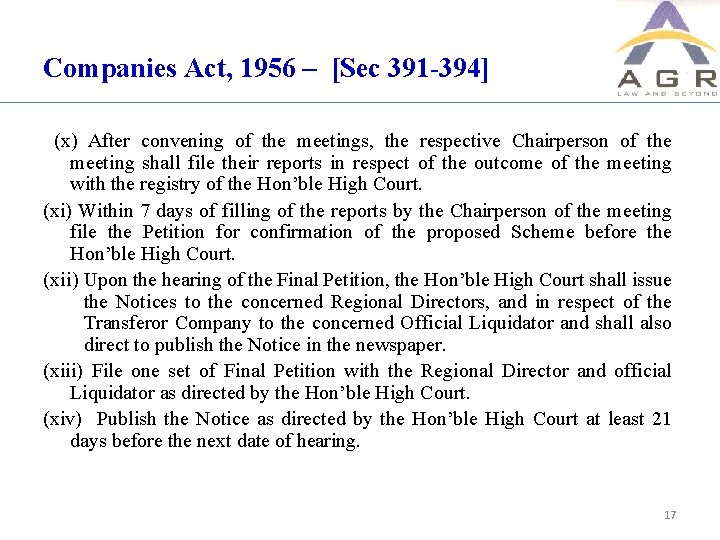 Companies Act, 1956 – [Sec 391 -394] (x) After convening of the meetings, the