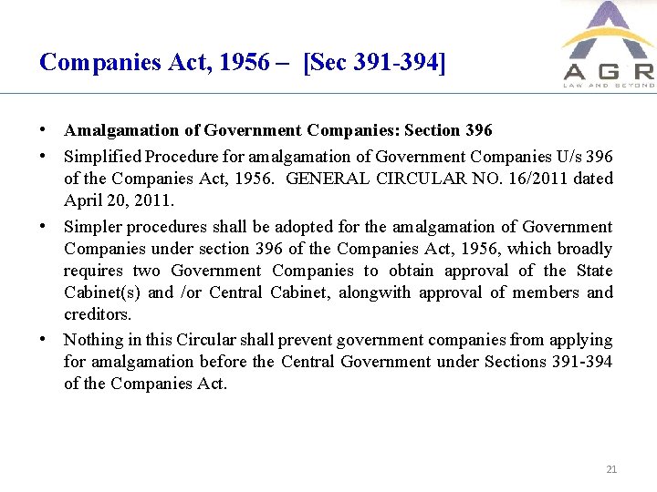 Companies Act, 1956 – [Sec 391 -394] • Amalgamation of Government Companies: Section 396