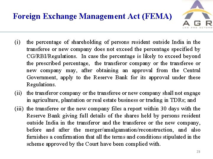 Foreign Exchange Management Act (FEMA) (i) the percentage of shareholding of persons resident outside