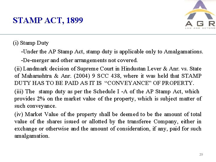 STAMP ACT, 1899 (i) Stamp Duty -Under the AP Stamp Act, stamp duty is