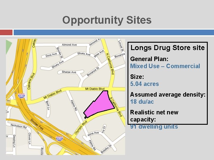 Opportunity Sites Longs Drug Store site General Plan: Mixed Use – Commercial Size: 5.