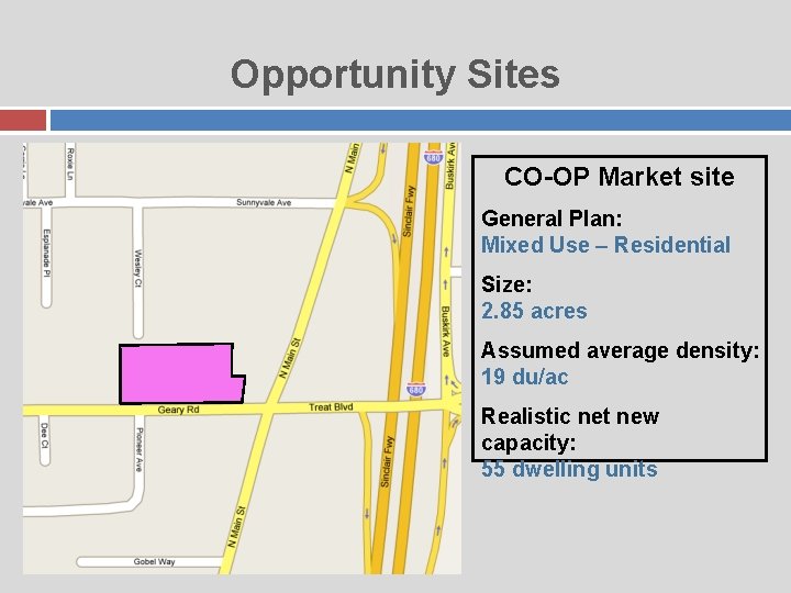 Opportunity Sites CO-OP Market site General Plan: Mixed Use – Residential Size: 2. 85