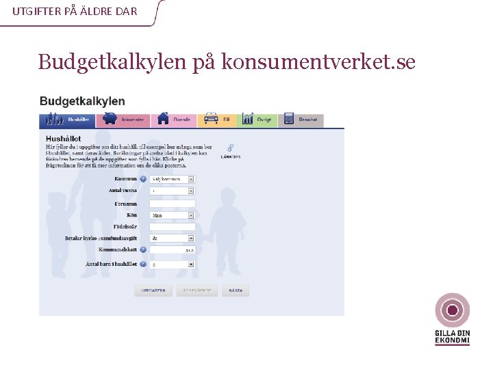 UTGIFTER PÅ ÄLDRE DAR Budgetkalkylen på konsumentverket. se 