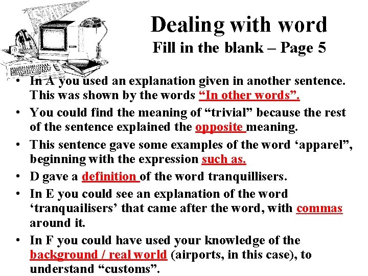 Dealing with word Fill in the blank – Page 5 • In A you