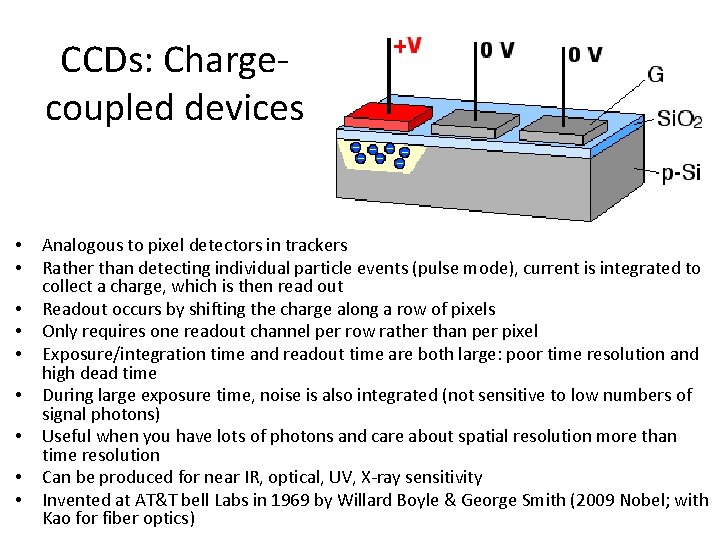 CCDs: Chargecoupled devices • • • Analogous to pixel detectors in trackers Rather than