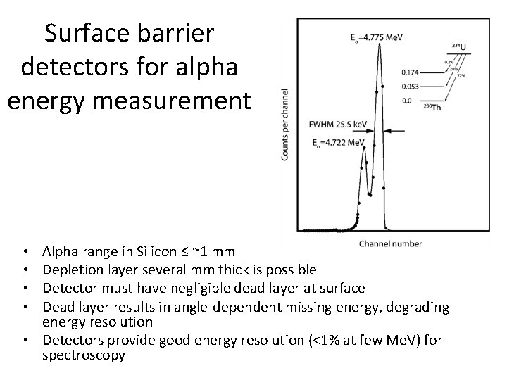 Surface barrier detectors for alpha energy measurement Alpha range in Silicon ≤ ~1 mm