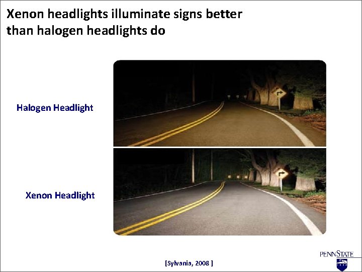 Xenon headlights illuminate signs better than halogen headlights do Standard Halogen Headlight Xenon Silver.