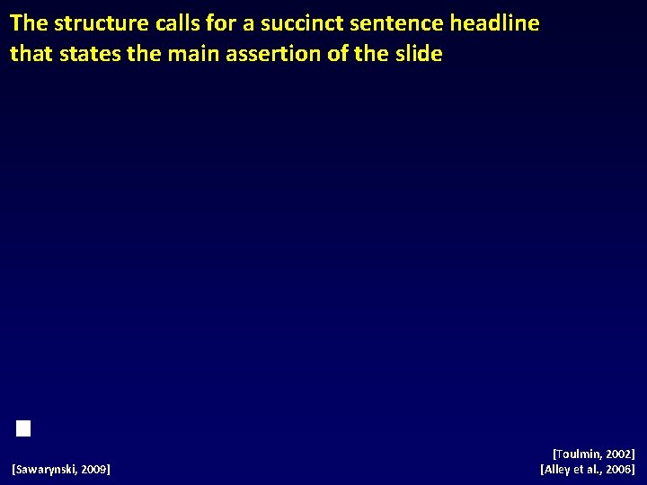 The structure calls for a succinct sentence headline that states the main assertion of