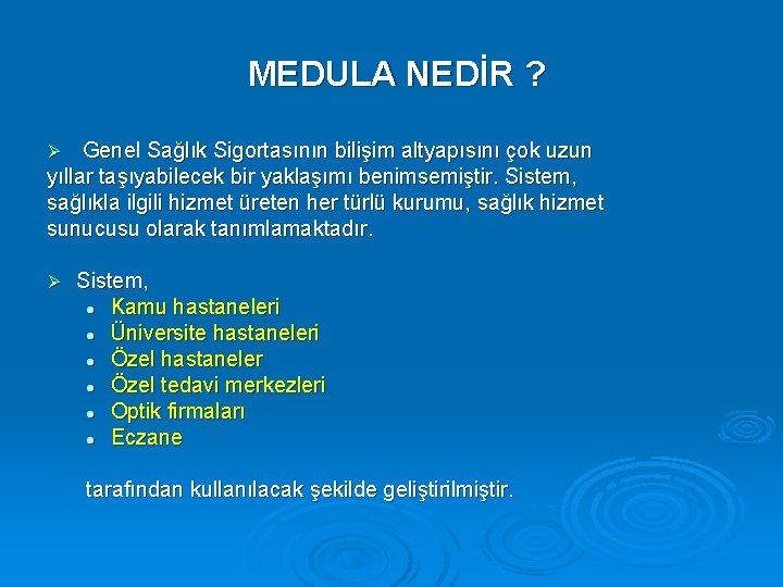 MEDULA NEDİR ? Genel Sağlık Sigortasının bilişim altyapısını çok uzun yıllar taşıyabilecek bir yaklaşımı