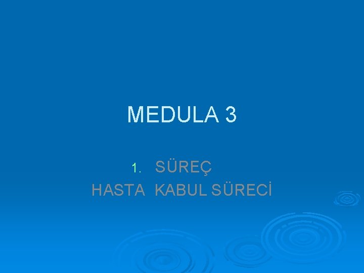 MEDULA 3 SÜREÇ HASTA KABUL SÜRECİ 1. 