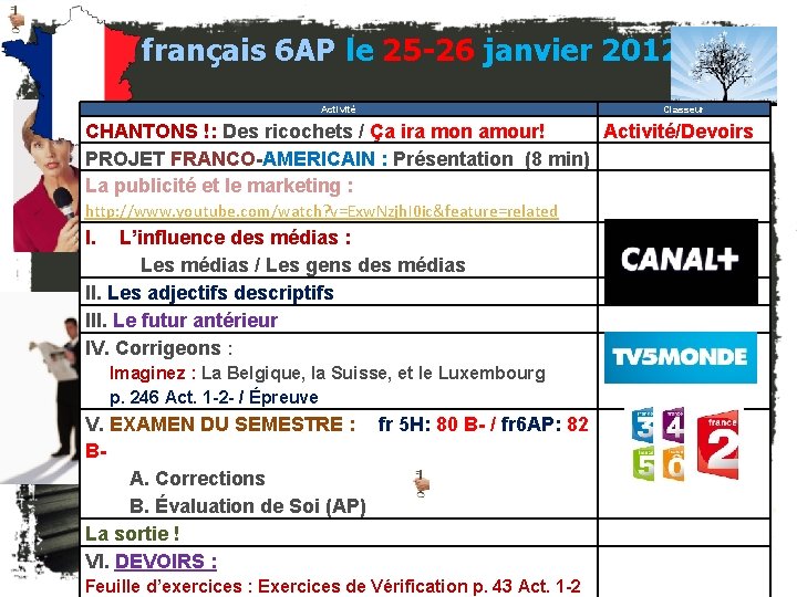 français 6 AP le 25 -26 janvier 2012 Activité Classeur CHANTONS !: Des ricochets