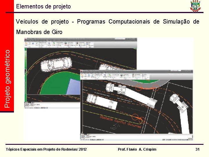 Elementos de projeto Veículos de projeto - Programas Computacionais de Simulação de Projeto geométrico