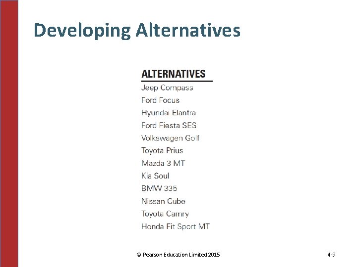 Developing Alternatives © Pearson Education Limited 2015 4 -9 