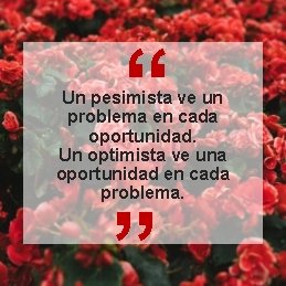 “ Un pesimista ve un problema en cada oportunidad. Un optimista ve una oportunidad