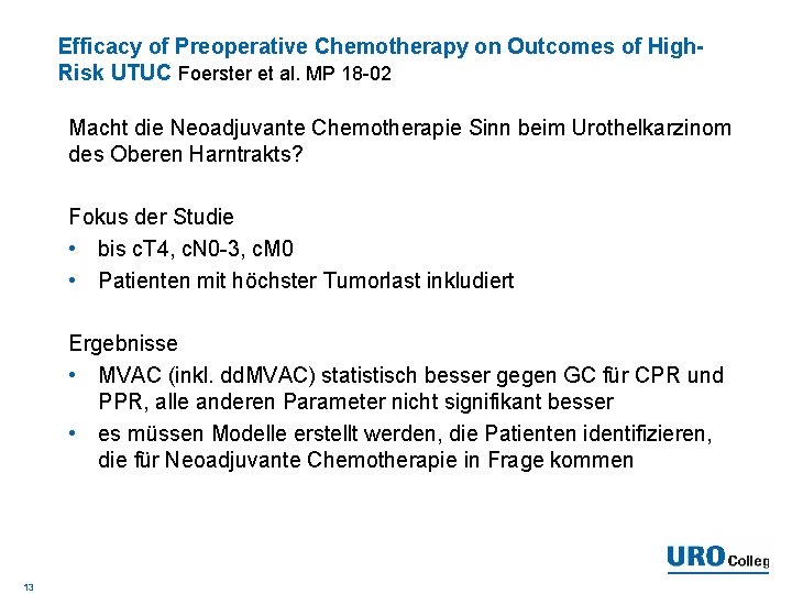 Efficacy of Preoperative Chemotherapy on Outcomes of High. Risk UTUC Foerster et al. MP