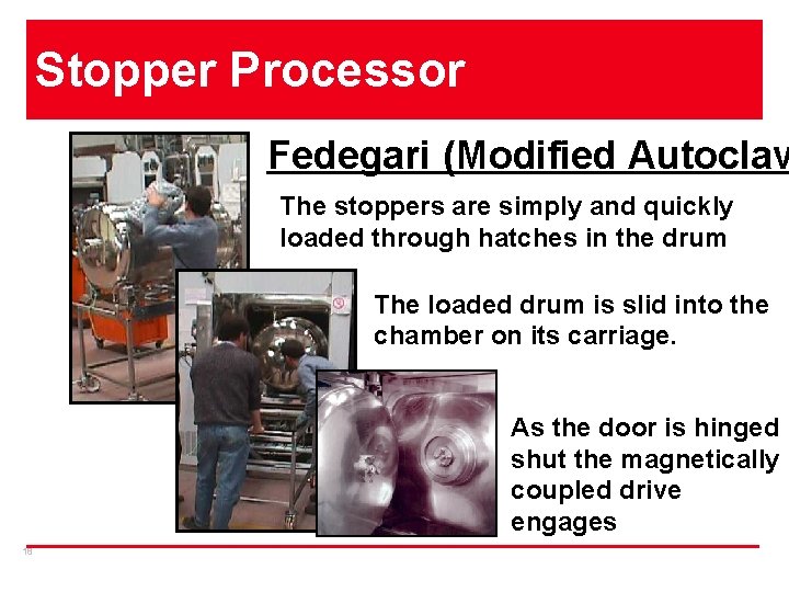 Stopper Processor Fedegari (Modified Autoclav The stoppers are simply and quickly loaded through hatches