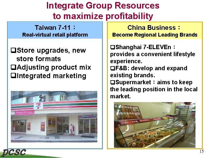 Integrate Group Resources to maximize profitability Taiwan 7 -11： Real-virtual retail platform Store upgrades,