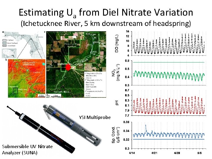 Estimating Ua from Diel Nitrate Variation (Ichetucknee River, 5 km downstream of headspring) YSI