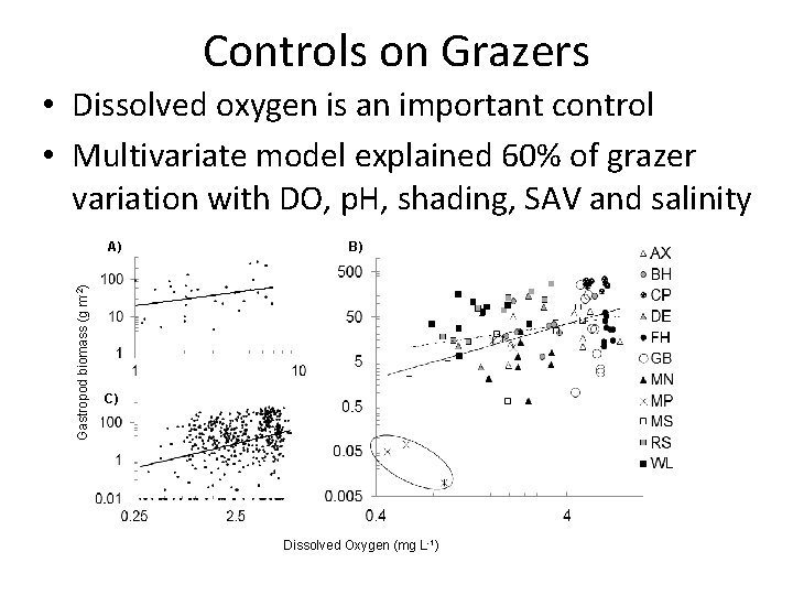 Controls on Grazers • Dissolved oxygen is an important control • Multivariate model explained