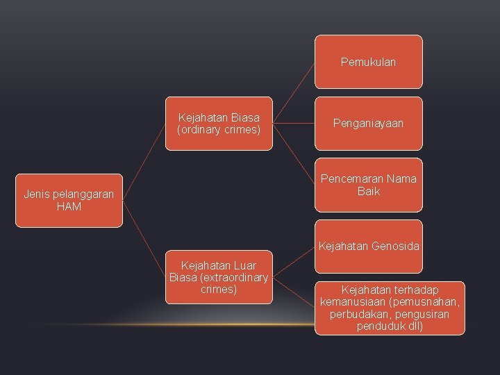 Pemukulan Kejahatan Biasa (ordinary crimes) Penganiayaan Pencemaran Nama Baik Jenis pelanggaran HAM Kejahatan Genosida