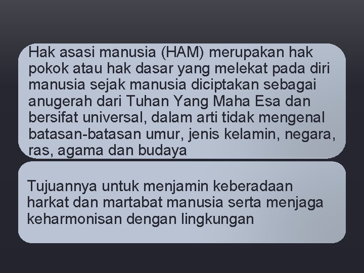 Hak asasi manusia (HAM) merupakan hak pokok atau hak dasar yang melekat pada diri