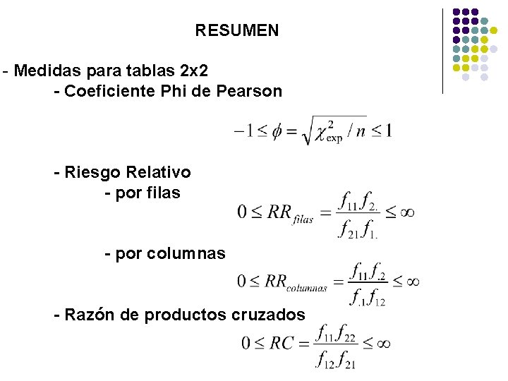 RESUMEN - Medidas para tablas 2 x 2 - Coeficiente Phi de Pearson -