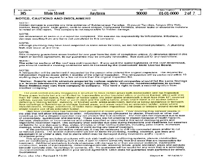 345 Main Street Anytown 90000 Termite Reports 01 -01 -0000 2 of 7 