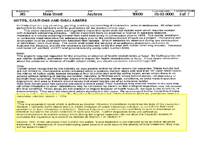 345 Main Street Anytown 90000 Termite Reports 01 -01 -0000 3 of 7 