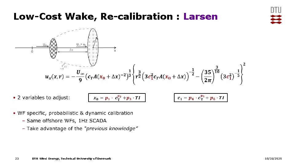 Low-Cost Wake, Re-calibration : Larsen 23 DTU Wind Energy, Technical University of Denmark 10/31/2020 Low-Cost Wake, Re-calibration : Larsen 23 DTU Wind Energy, Technical University of Denmark 10/31/2020