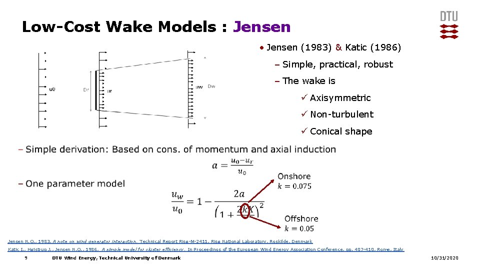 Low-Cost Wake Models : Jensen • Jensen (1983) & Katic (1986) – Simple, practical, Low-Cost Wake Models : Jensen • Jensen (1983) & Katic (1986) – Simple, practical,