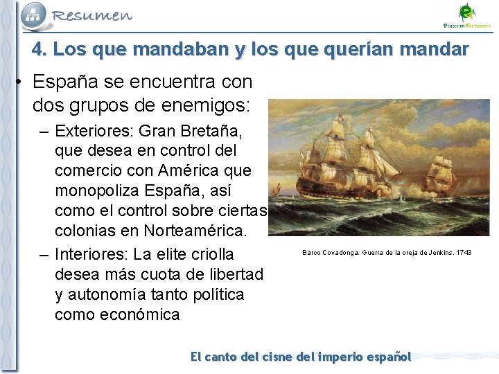 4. Los que mandaban y los querían mandar • España se encuentra con dos