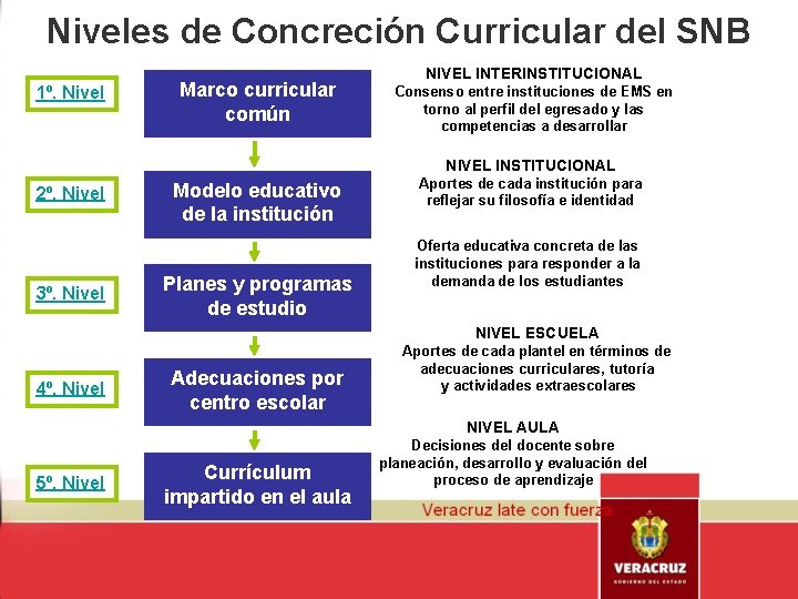 Niveles de Concreción Curricular del SNB 1º. Nivel Marco curricular común NIVEL INTERINSTITUCIONAL Consenso