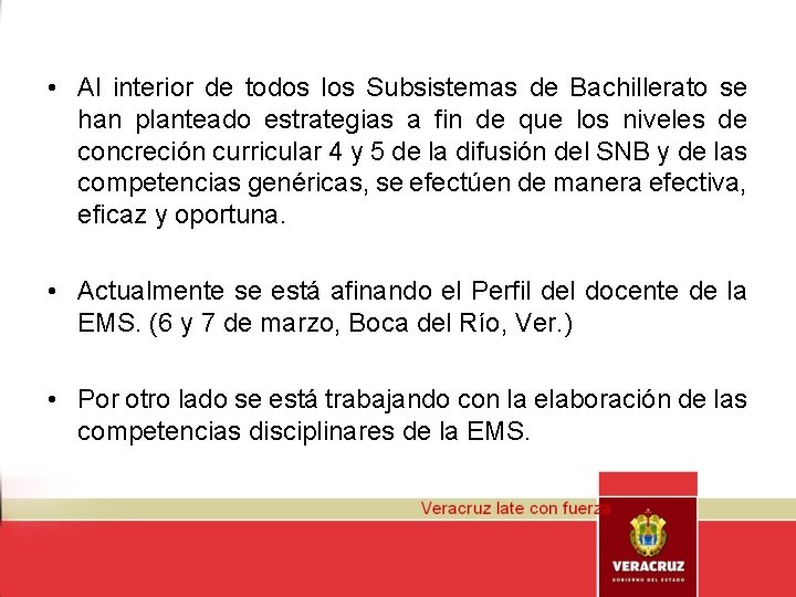  • Al interior de todos los Subsistemas de Bachillerato se han planteado estrategias