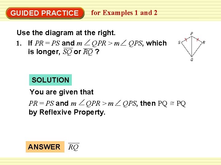 GUIDED PRACTICE for Examples 1 and 2 Use the diagram at the right. 1.