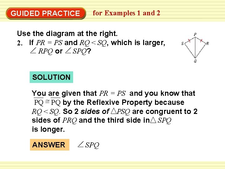 GUIDED PRACTICE for Examples 1 and 2 Use the diagram at the right. 2.