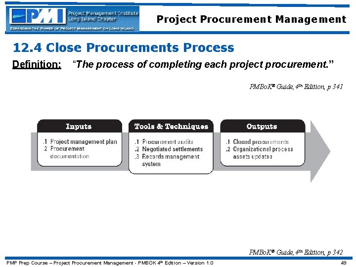 Project Procurement Management 12. 4 Close Procurements Process Definition: “The process of completing each