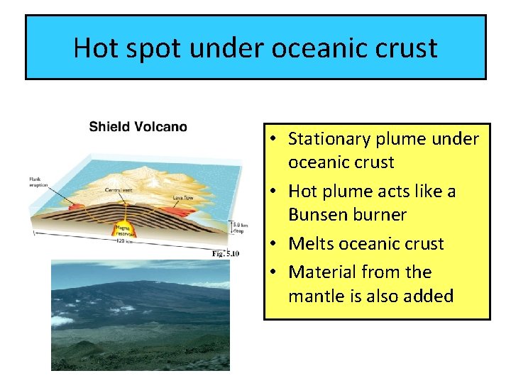 Hot spot under oceanic crust • Stationary plume under oceanic crust • Hot plume