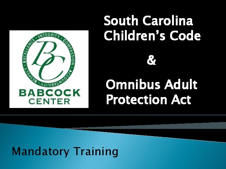 South Carolina Children’s Code & Omnibus Adult Protection Act Mandatory Training 